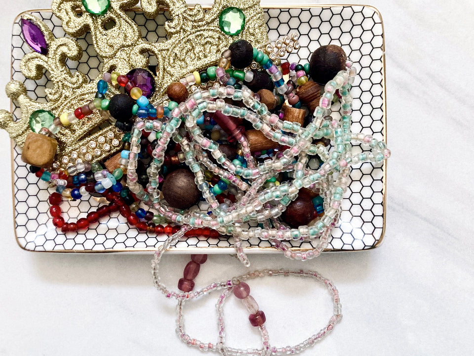 Early Mardi Gras Throws: Glass Bead Necklaces and Handmade Throws