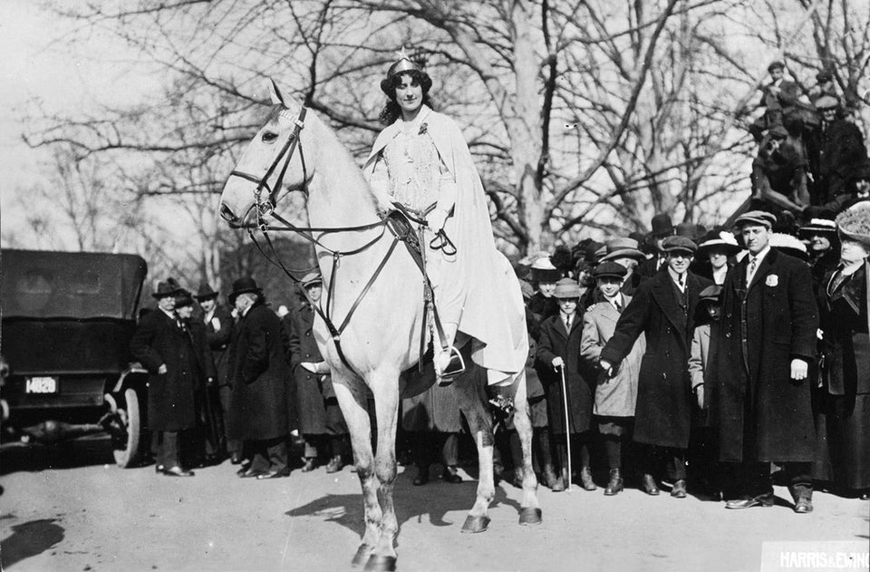 Lawyer Inez Milholland Boissevain prepares to lead the Suffrage Parade, on March 3, 1913. Library of Congress Photo