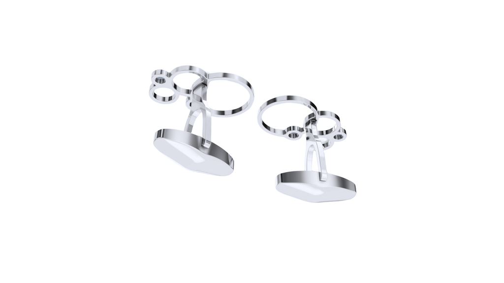 Pair of silver champagne bubble cufflinks on a white background