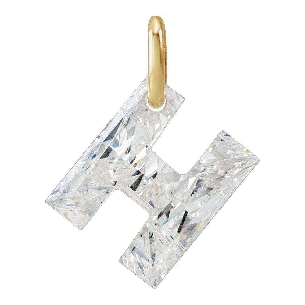 Diamond letter 'H' pendant with gold O-Ring on a white background