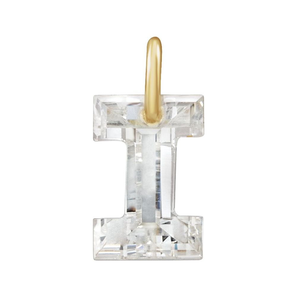 Diamond letter 'I' pendant with gold O-Ring on a white background