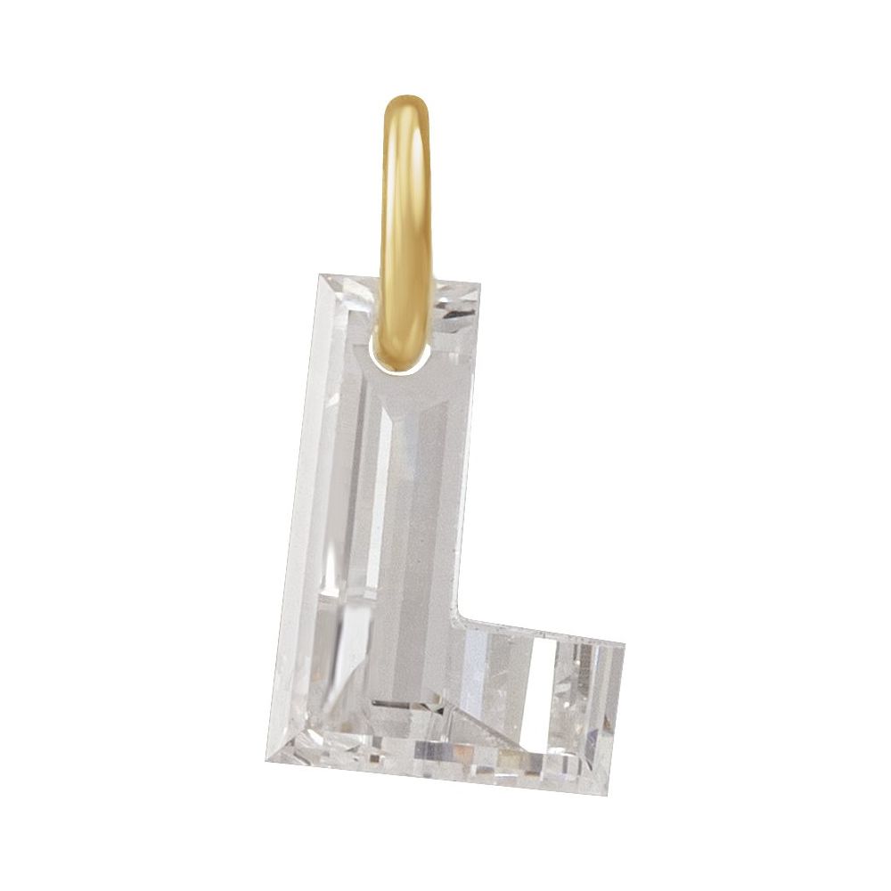 Diamond letter 'L' pendant with gold O-Ring on a white background
