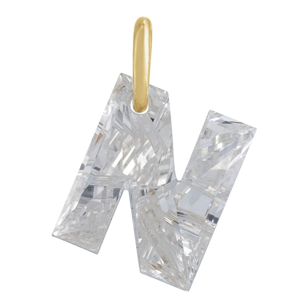 Diamond letter 'N' pendant with gold O-Ring on a white background