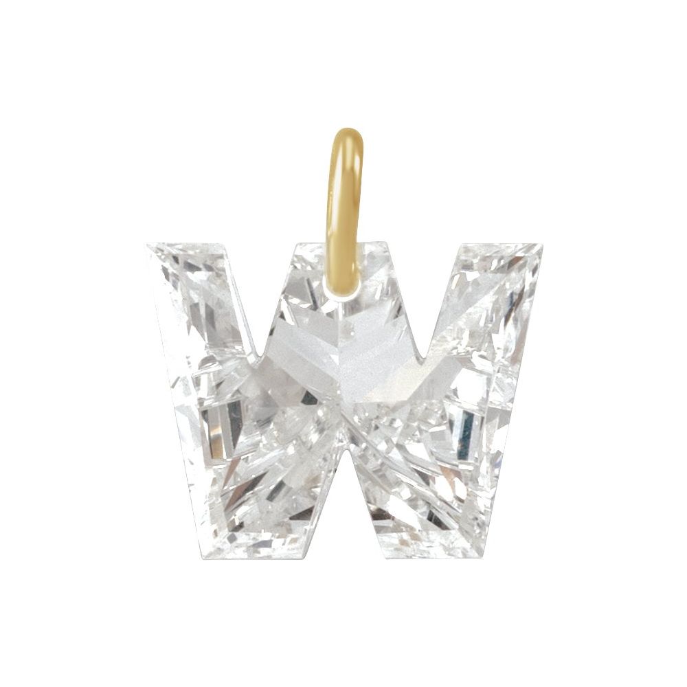 Diamond letter 'W' pendant with gold O-Ring on a white background