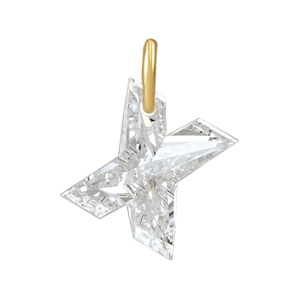 Diamond letter 'X' pendant with gold O-Ring on a white background