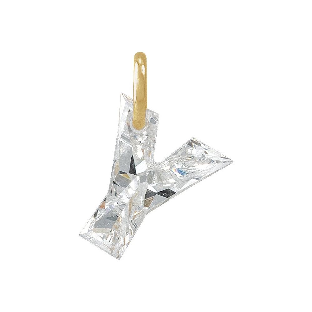 Diamond letter 'Y' pendant with gold O-Ring on a white background