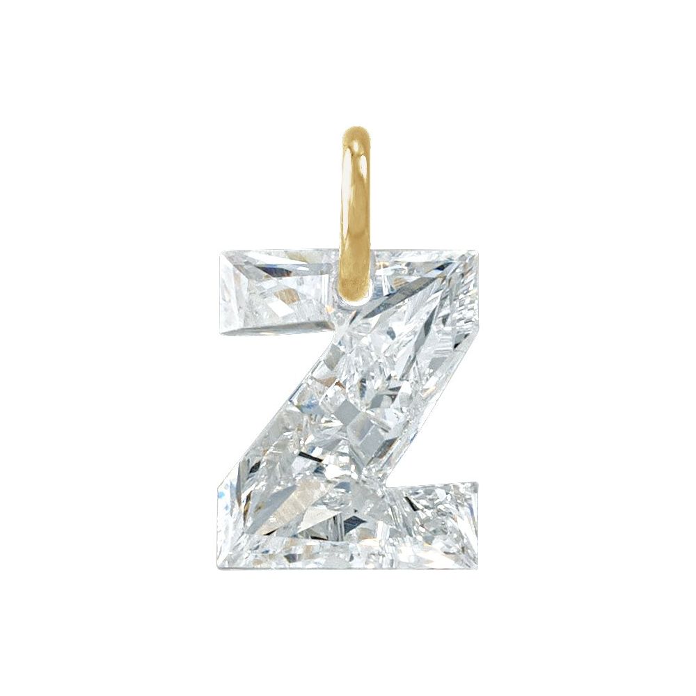 Diamond letter 'Z' pendant with gold O-Ring on a white background
