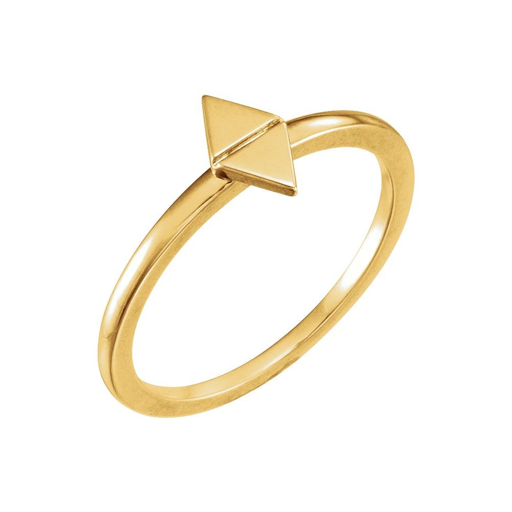 Gold ring with a triangular design on a white background