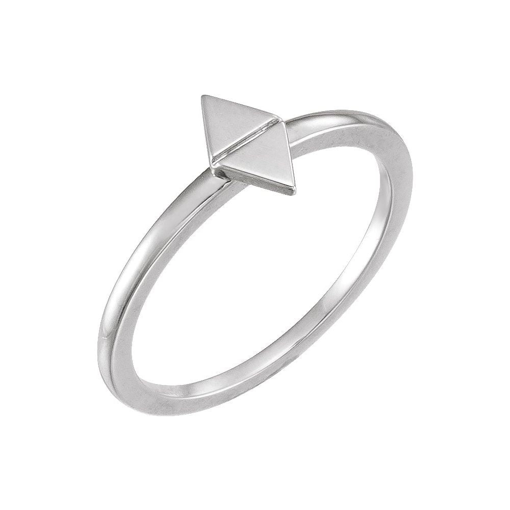 Silver ring with a triangle-shaped design on a white background