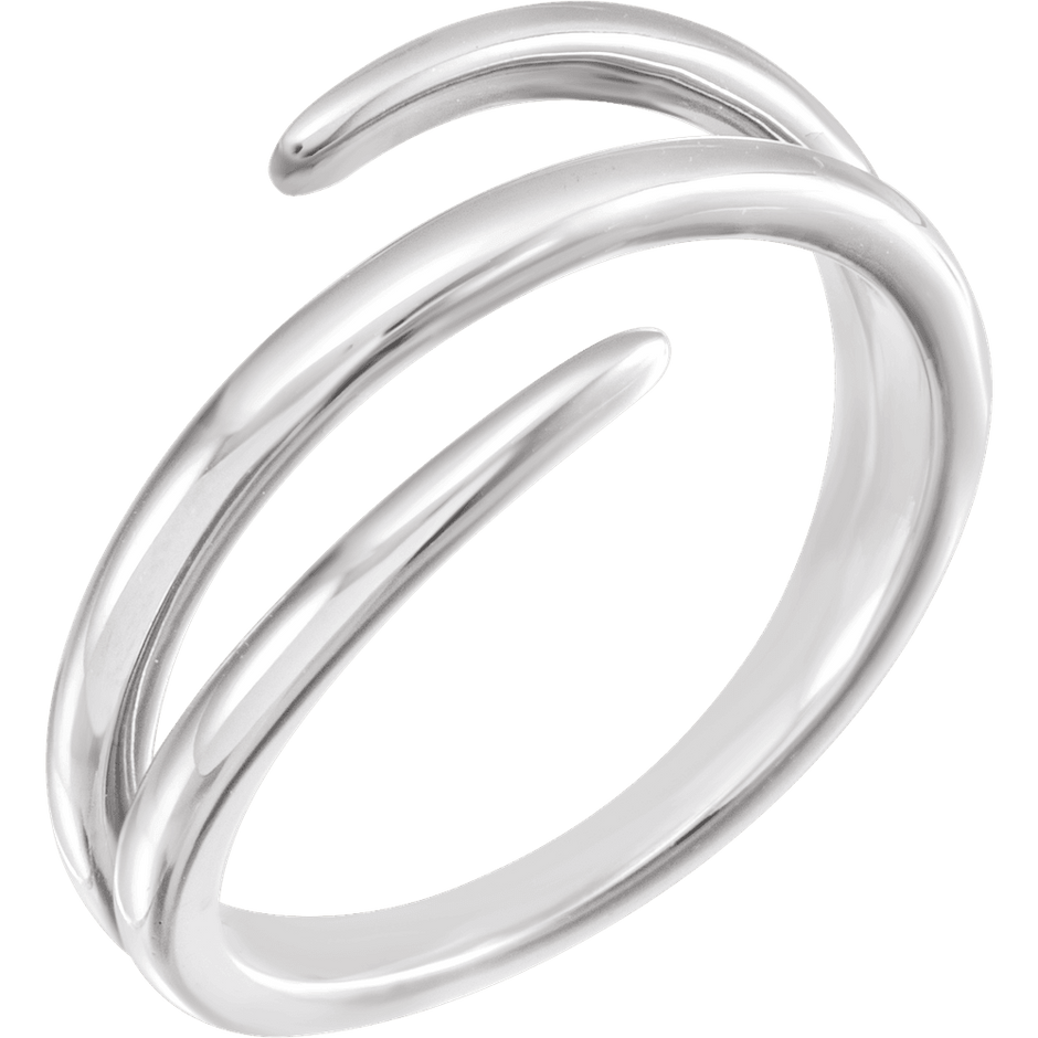 Silver ring with a modern design on a white background