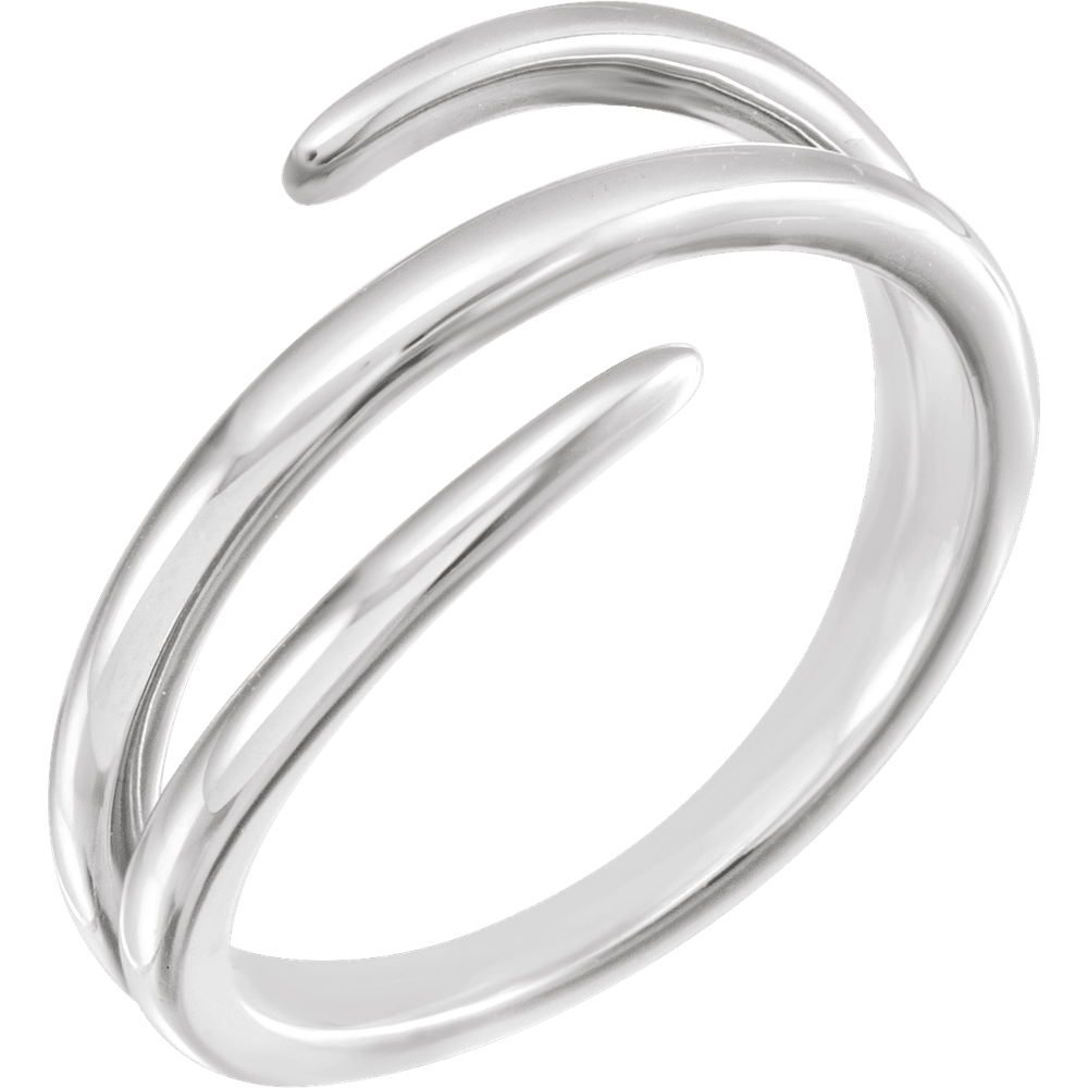 Silver ring with a modern design on a white background