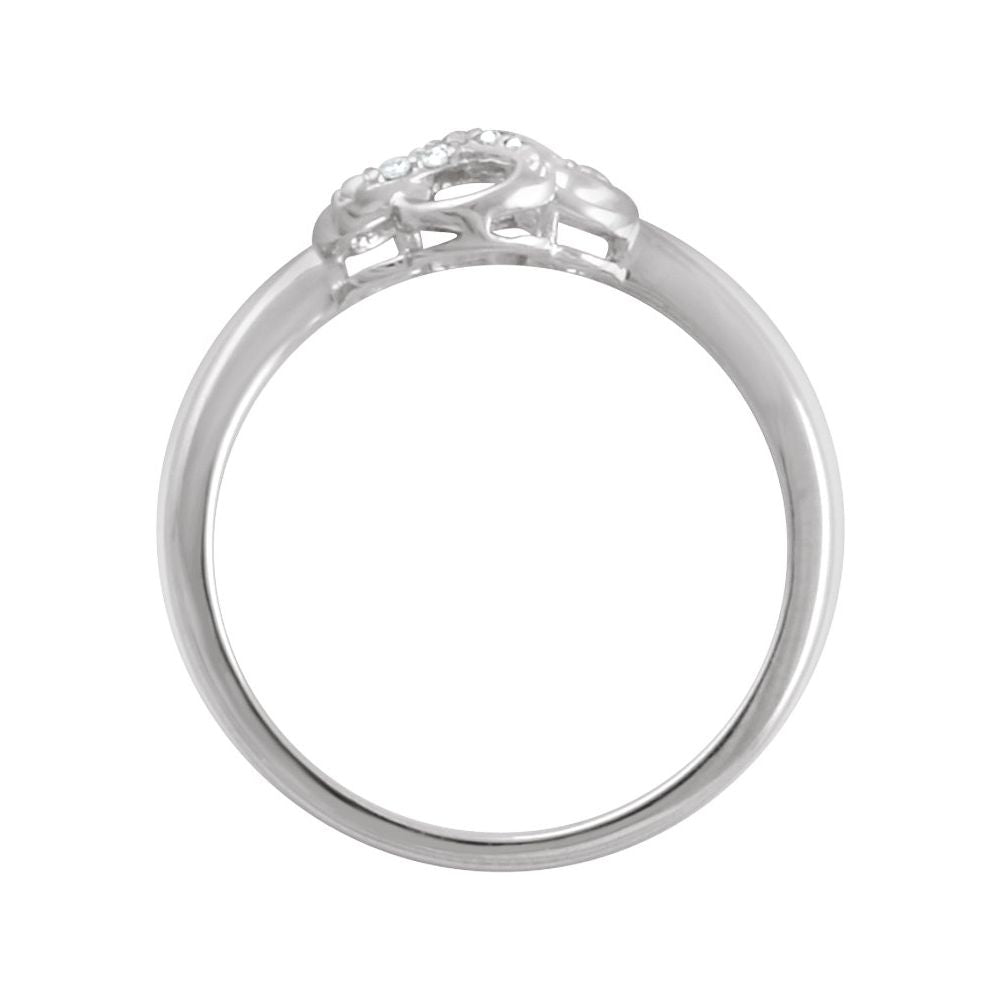 Silver four leaf clover ring with diamond accents side profile