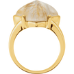 Gold ring with a large, faceted stone on a white background
