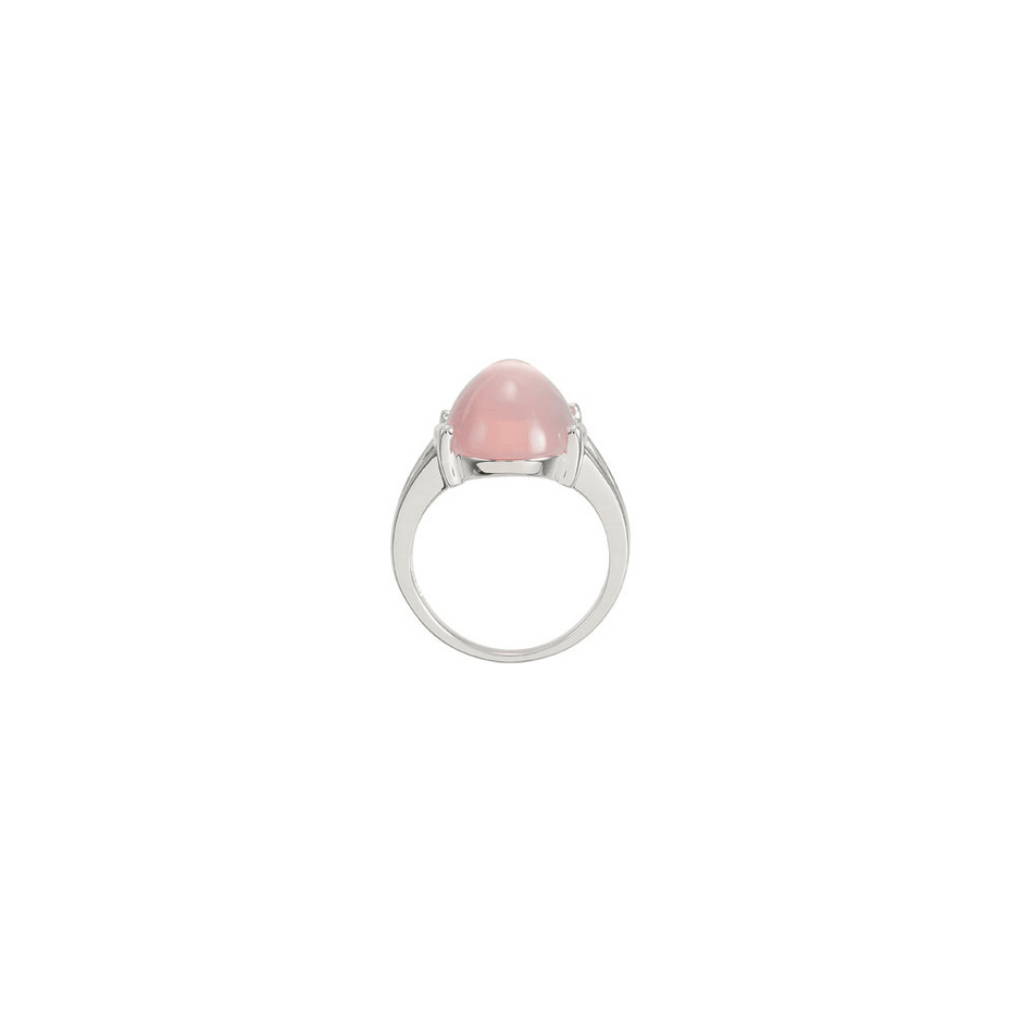 Silver ring with a pink stone on a white background