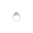 Silver ring with a pink stone on a white background