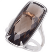 Silver ring with a smoky quartz stone on a white background