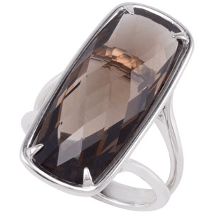 Silver ring with a smoky quartz stone on a white background