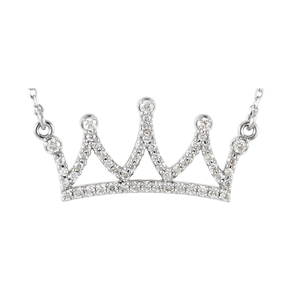 14k white gold Crown-shaped necklace with diamonds on a white background