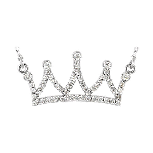 14k white gold Crown-shaped necklace with diamonds on a white background