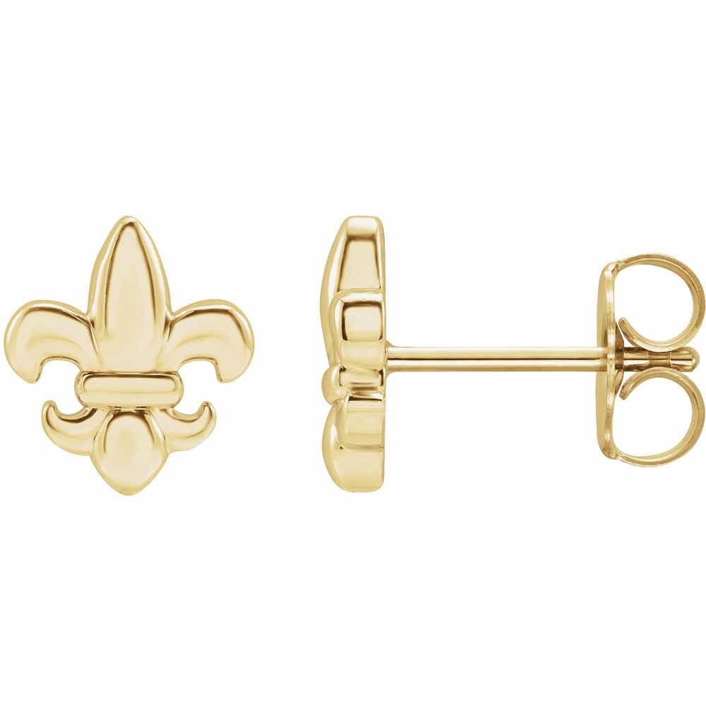 Gold fleur-de-lis earring on a white background