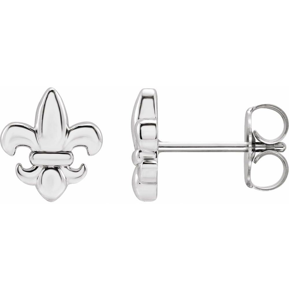 Silver fleur-de-lis earring on a white background