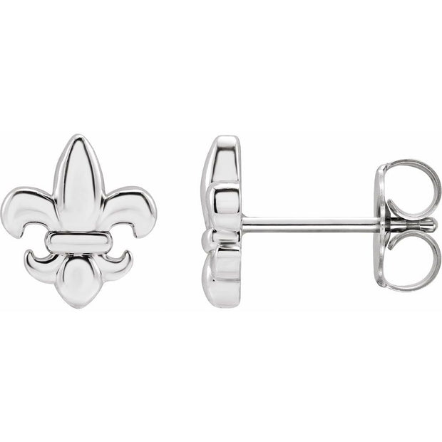 Silver fleur-de-lis earring on a white background