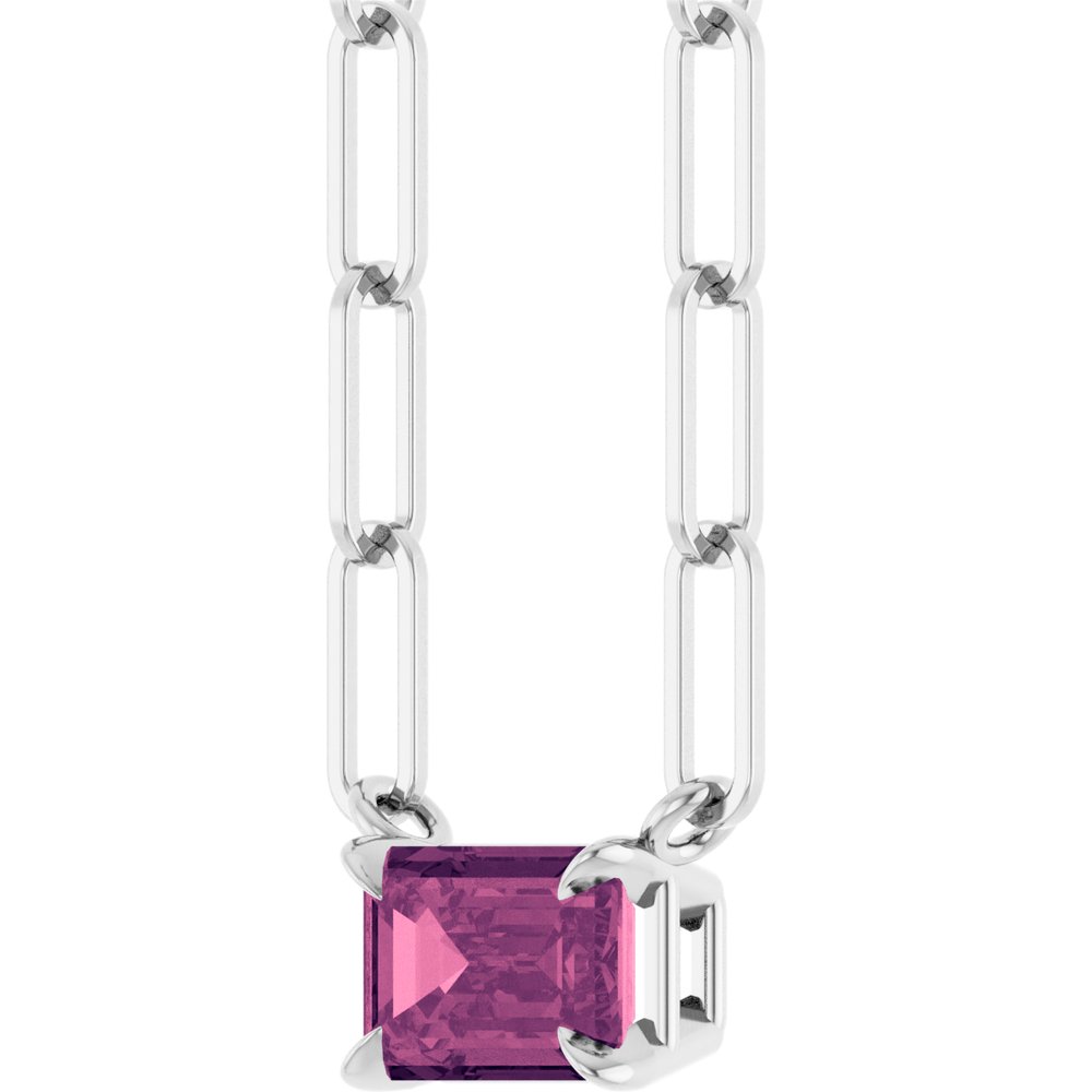Sterling Silver Pink Tourmaline Paper Clip Necklace