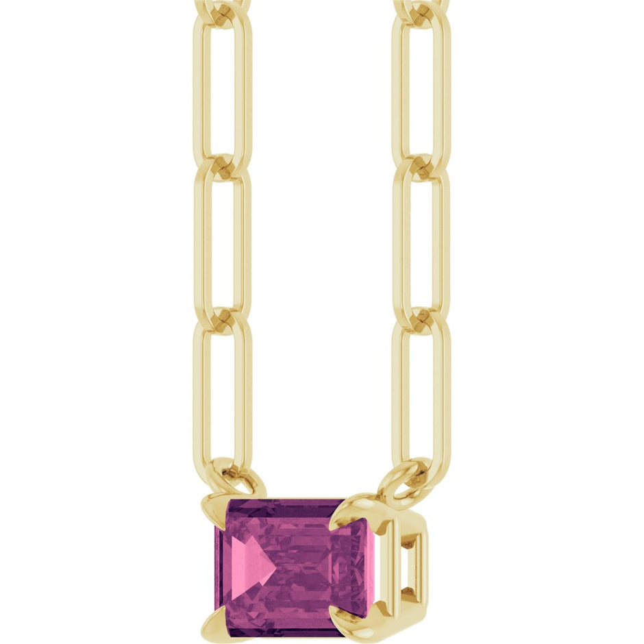 14k Gold Pink Tourmaline Paper Clip Necklace