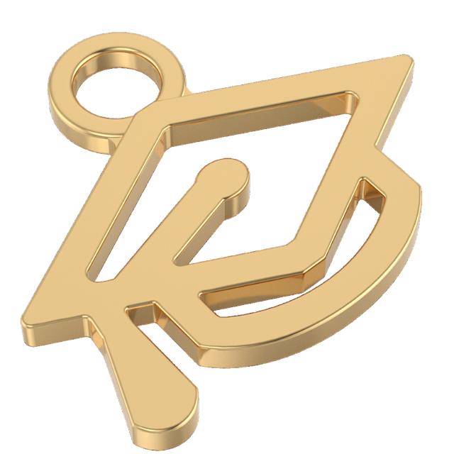 Gold graduate cap charm on a white background