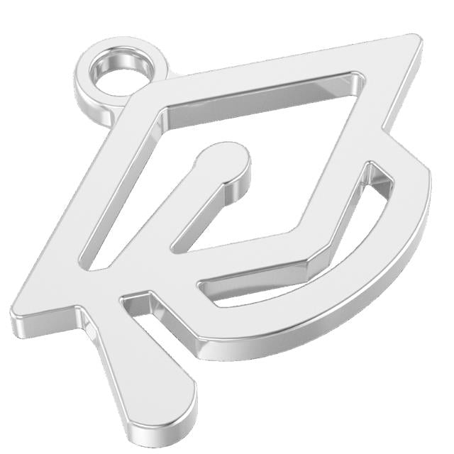 Silver graduate cap pendant on a white background