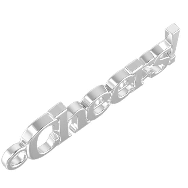 silver 'Cheers!' charm for charm bracelet on white background