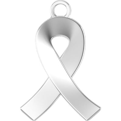 Sterling Silver cancer awareness ribbon charm on a white background